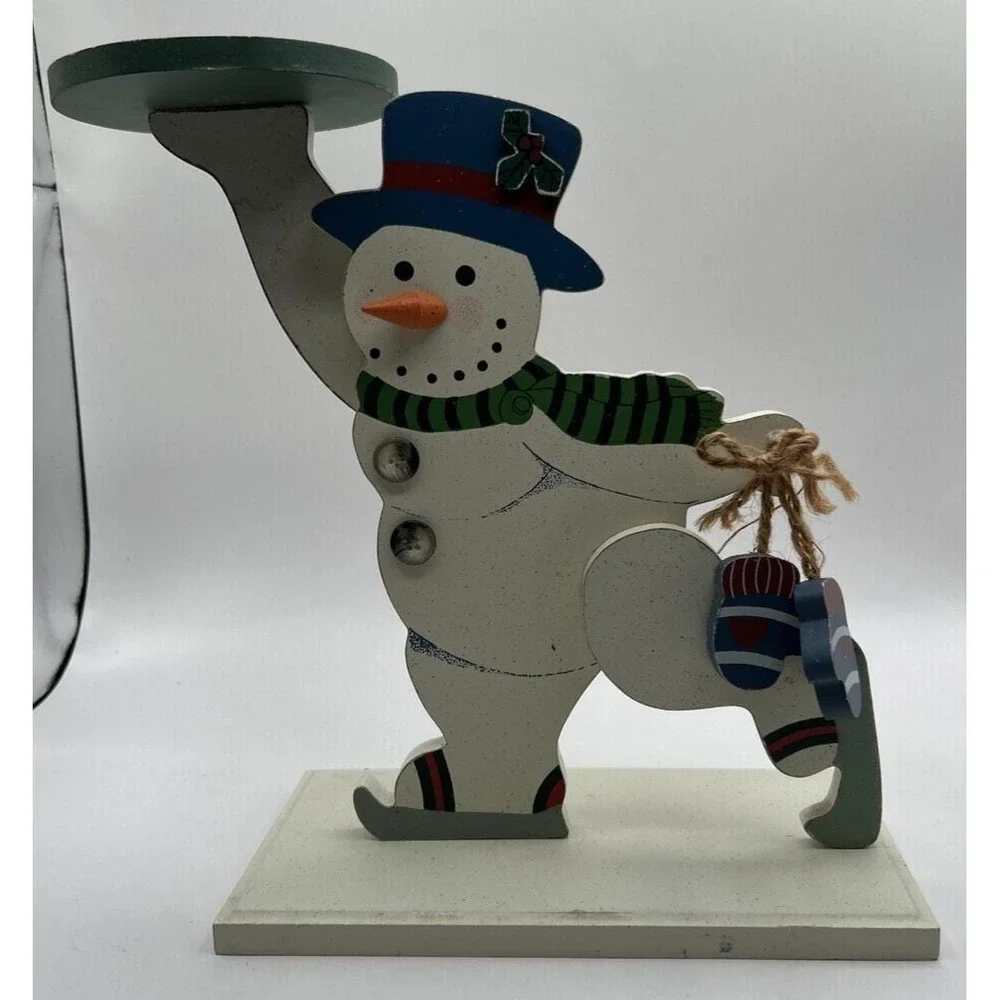 1999 Vintage ABC‎ Distributing Snowman Candle Holder Skating Holiday Decoration